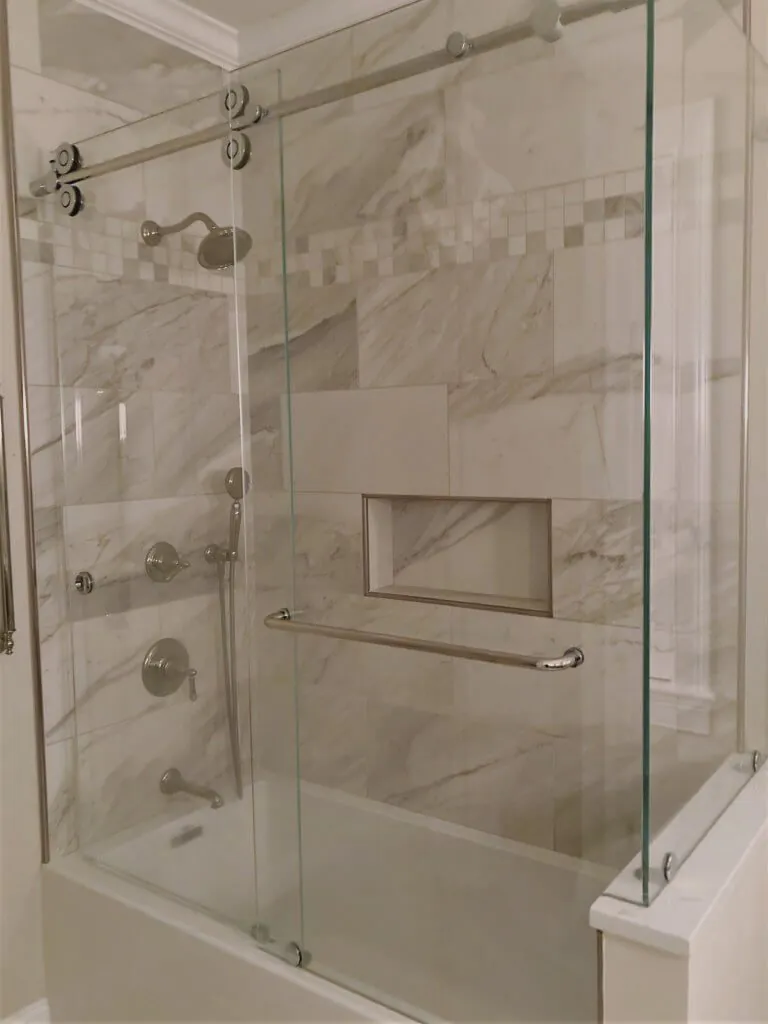 Tub glass shower, frameless