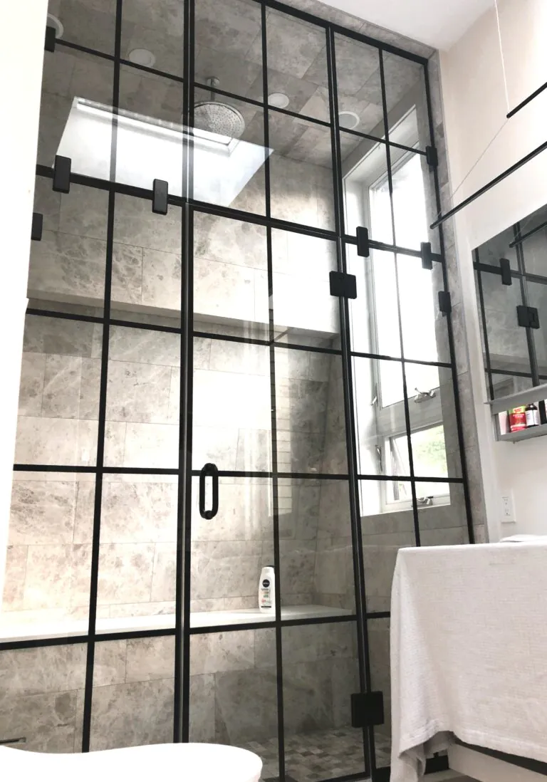 Grid steam shower enclosure